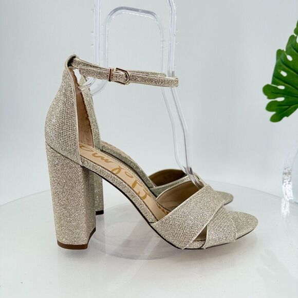 Sam Edelman Womens Yancy Heeled Ankle Strap Sandals Size 10 M Silver Shimmer - Picture 3 of 16